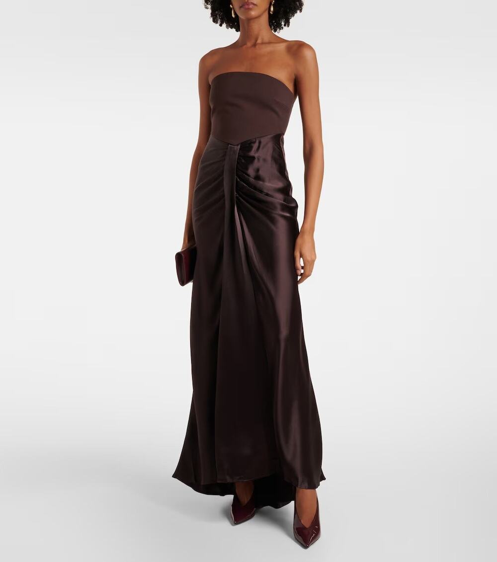 NWT Staud Wayfaring Strapless Midi Dress Size 4 Brown Elegant Timeless Cocktail